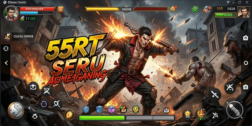 Tangkapan layar gameplay 55RT memperlihatkan pertempuran yang epik dan intens.