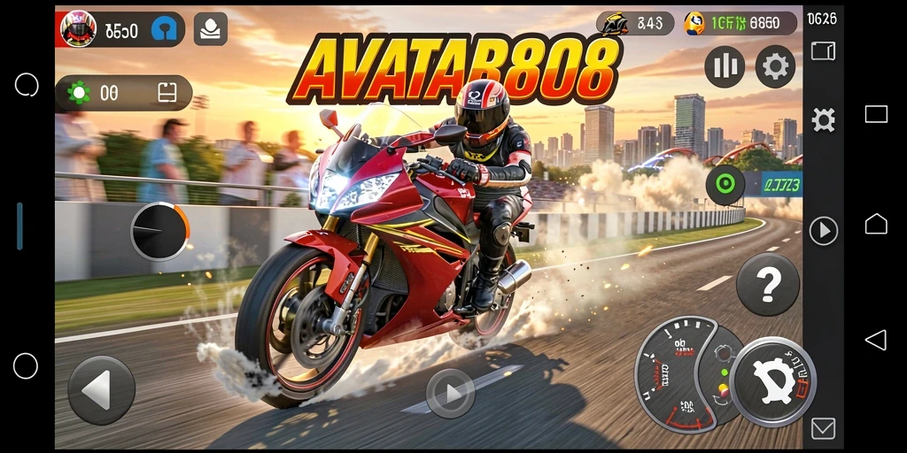 Tampilan gameplay balap motor yang penuh aksi dan seru.