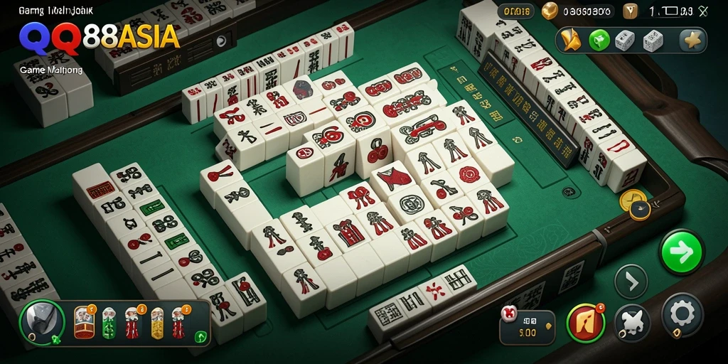 Tampilan gameplay menegangkan dari QQ88ASIA saat bermain Mahjong.
