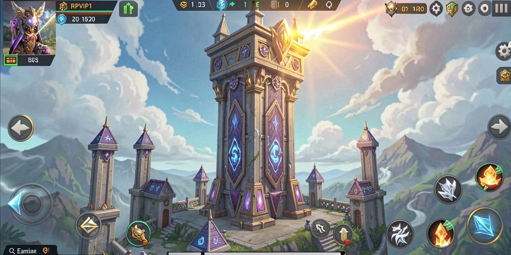 Screenshot gameplay RPVIP1 yang menunjukkan pertahanan menara yang strategis.
